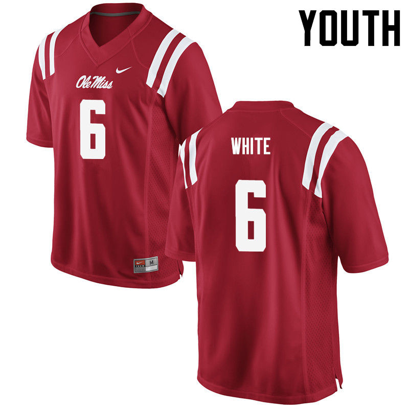 Kam White Ole Miss Rebels NCAA Youth Red #6 Stitched Limited College Football Jersey VOM7058WW